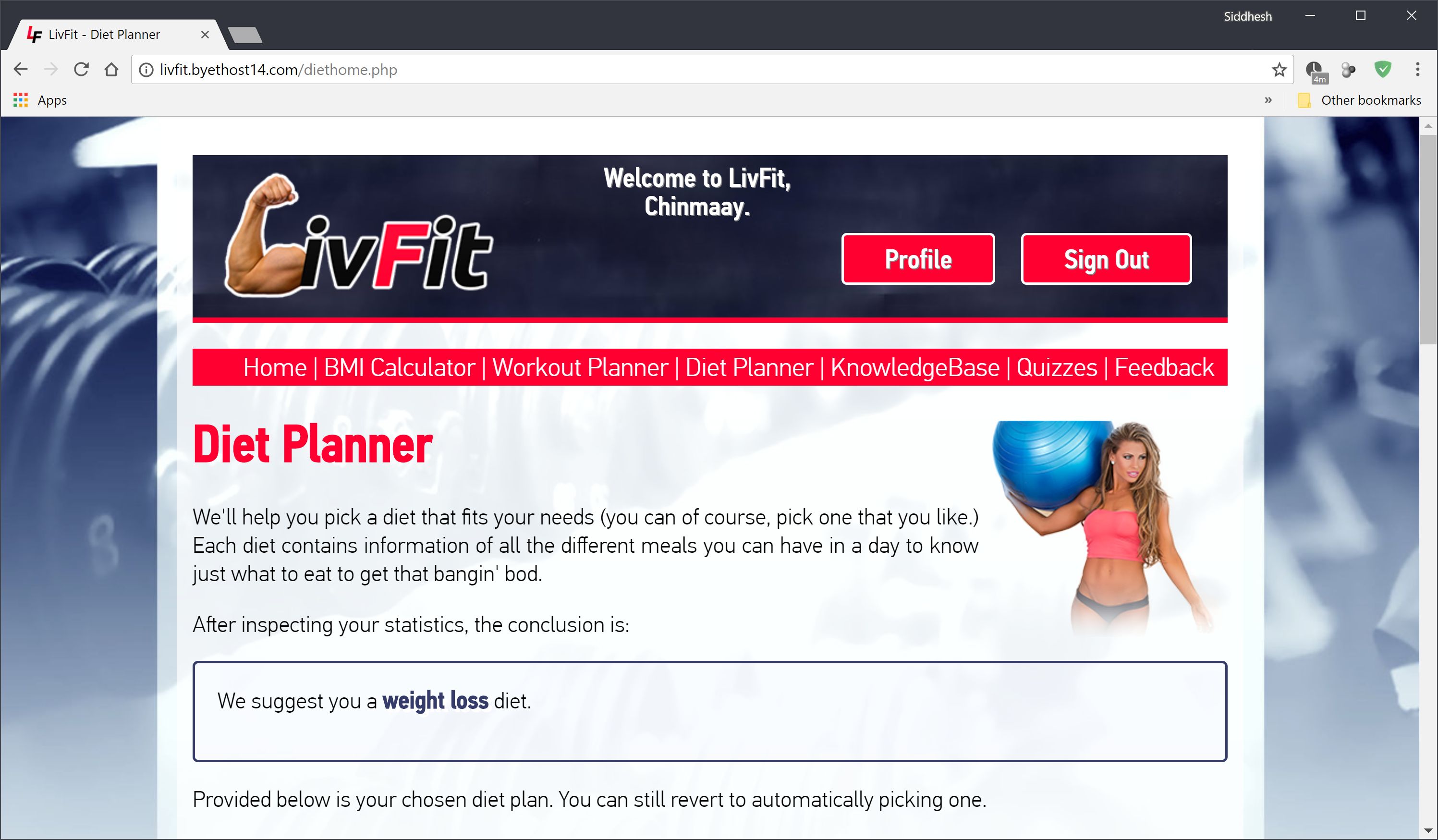 LivFit Diet Planner Screenshot